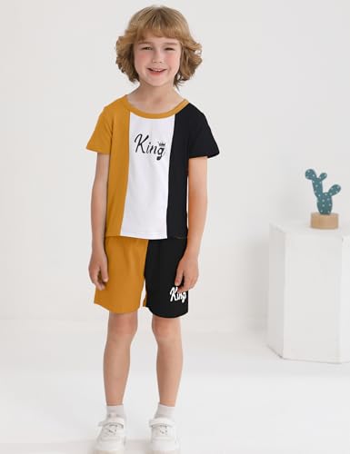 Image of mksodopy Toddler Boy Clothes Color Block Patchwork Short-Sleeved T-Shirt Color Block Shorts Boys Summer Outifts