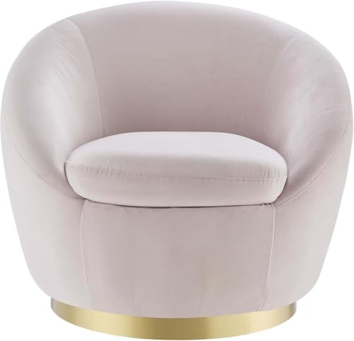 Image of Modern Accent Chair Single Seater Channel Tufted Round Shaped Fluffy Chair for Living Room, Bedroom, Apartment (Baby Pink)