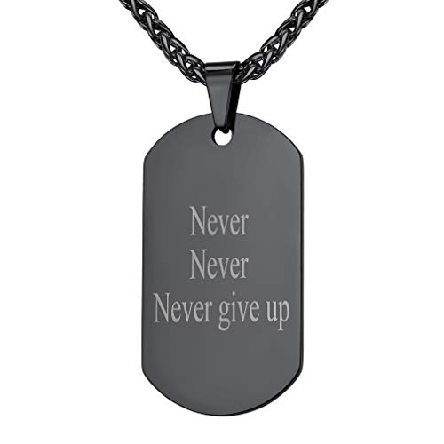 Custom4U Anpassbare Militärischen Erkennungsmarke Anhänger mit Motiven-Gravur 316L Edelstahl Armee Erkennungsmarke Anhänger Glänzende Dog Tag Anhänger Halskette in Schwarz mit 50cm+5cm Twistkette Cover