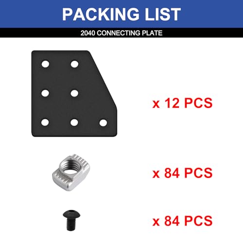 Image of 12pcs 2040 Aluminum Extrusion Joint Plate Connector Corner L Bracket 7-Hole 2040 V Slot Hardware T Slotted Accessories with T Nuts and Screws for Aluminum Profile 3D Printer Frame Part Black