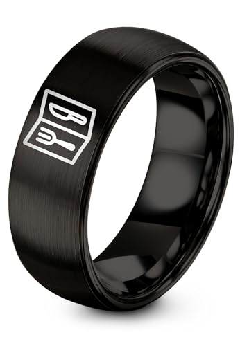 Gift for Restaurant Manager Menu Book Ring Black Tungsten Carbide Valentine Jewelry for Her for Him Boyfriend Day Father's from Wife Best Friend Birthday Idea Size 7.5