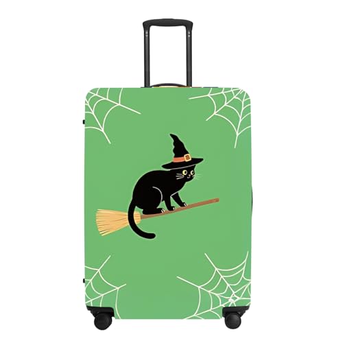 Witch Cat Luggage Cover 18-32 Inch - Cats in Web on Green Suitcase Protector, Durable for Festival Trips