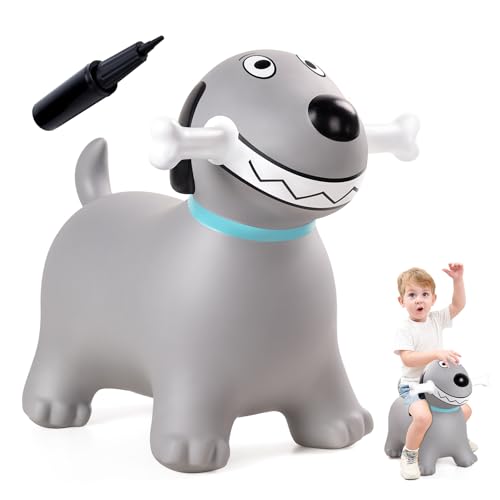 Image of EVERICH TOY Bouncy Animal Hopper, Ride-On Dog Hopping Toy for Toddler 18M+ | Inflatable Horse Hopping Toy for Boys Girls, Indoor Outdoor Bouncy Dog Toy for 2 Year Old Kids, Gift for 3 4 5 6 Yrs W / Pump