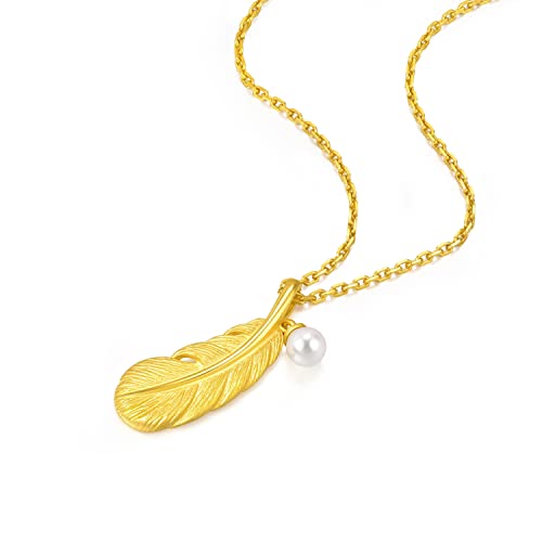 CHOW SANG SANG 999.9 24K Solid Gold Love Decode Cupid’s Feather Pearl Pendant for Women 93640P4