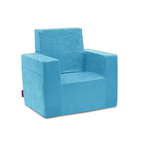 Badum - Kindersessel ab 2 Jahre - Kinder Sessel - Stabil, Bequem, aus Schaumstoff, mit Griff, Tasche - Abnehmbarer Bezug, Waschbar - Geschenk zum Geburtstag für Mädchen, Junge - Blau