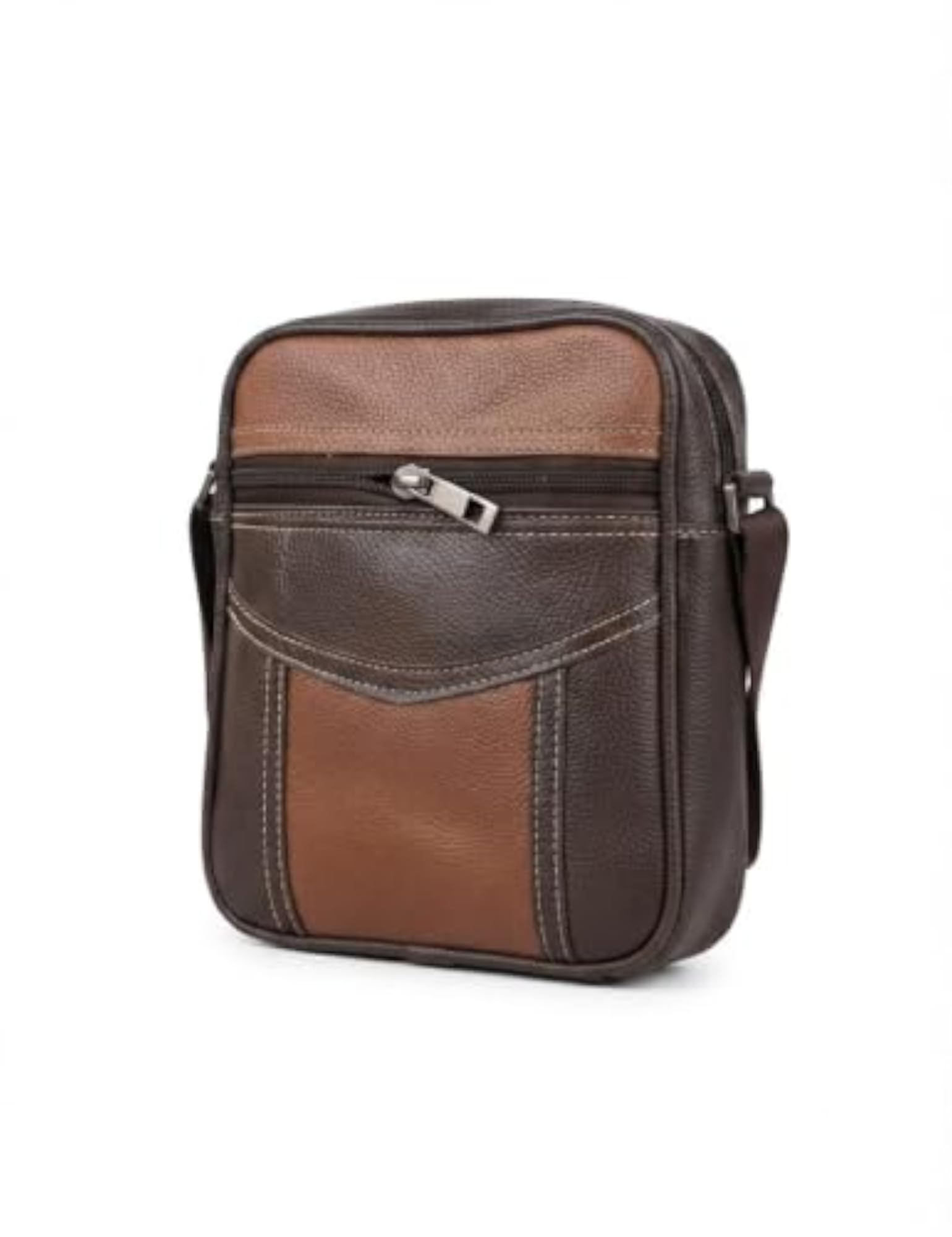 Men's Two-Tone Brown Leather Crossbody Messenger Bag