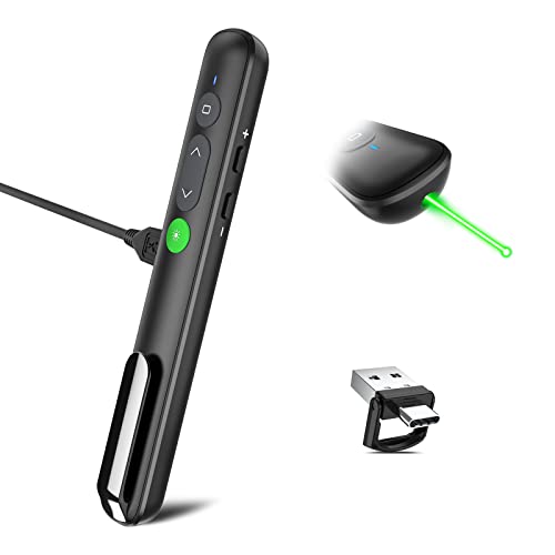 Rechargeable Presentation Clicker with Laser Pointer for Powerpoint Presentations Powerpoint Clicker Remote Wireless Presenter, USB-C/Type-C for PPT/Keynote/Google Slides/Classroom Clicker