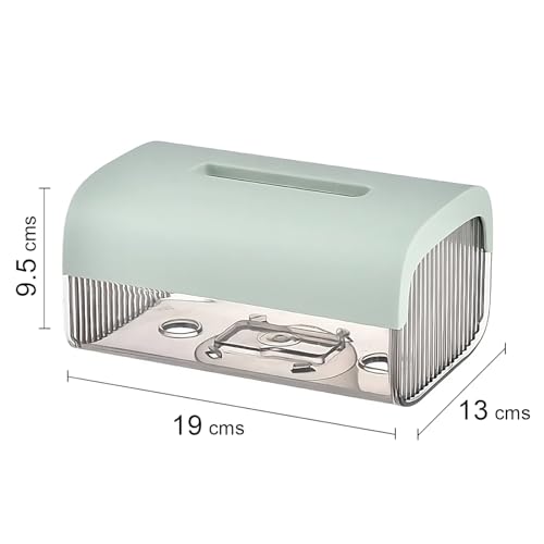 Image of oddpod Vue Desktop & Wall Mount Tissue Storage Box with Telescopic Spring /Facial Napkin Holder & Dispenser for Home, Office, Countertop, Car, Hotel, and Institutions - Smoky Mint