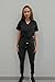 FUBU Women's Slim Fit High Waisted Belted Jogger Scrub Pant Medical Nursing Uniform-Black-Small