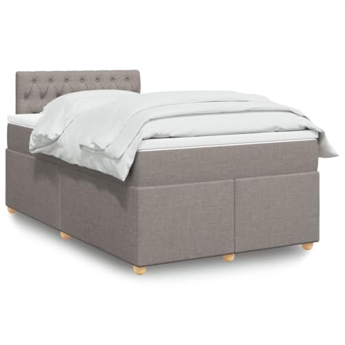 Mandloder Cama con somier, color topo, 120 x 190 cm, funda de tela con colchón de muelles ensacados, iluminación LED, cubrecolchón, patas de madera de pino