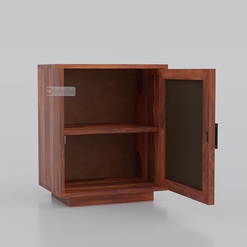 Image of DRIFTINGWOOD Solid Wood Dolvi Bedside Table | Wooden Bed Side Tables | Nightstand Side Table for Bedroom | Nigh Stand End Table with Upholstery Front | Natural Finish