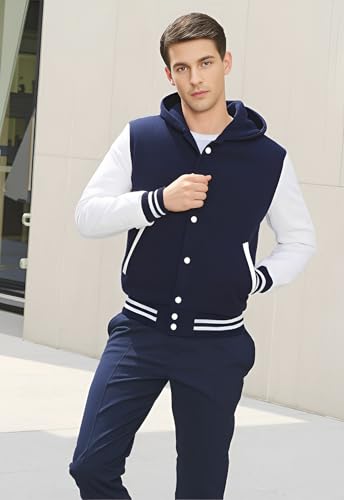 Image of Deckra Men's Varsity Jacket Genuine Leather Sleeve and Wool Blend Letterman Boys College Varsity Jackets XS-5XL