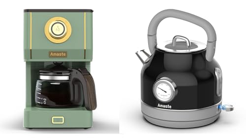 Amaste Set Cafetera de Goteo y Tetera Eléctrica Retro Negra miniatura 1