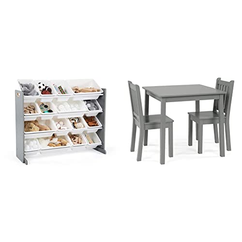 Exclusive Discount 70% Price Humble Crew Supersized Wood Toy Storage Organizer, Extra Large, Grey/White & Grey Kids Wood Table and 2 Chairs Set, Square
