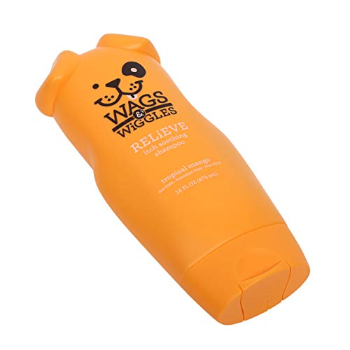 Wags & Wiggles Relieve Anti-Itch Dog Shampoo, Tropical Mango Scent - Shampoo for Dogs with Dry, Itchy, or Sensitive Skin - Fresh and Fruity Scent Your Dog Will Love, 16 Fl Oz