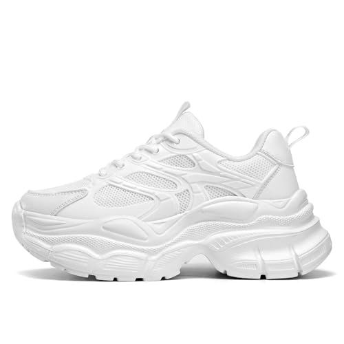 Image of Womems Walking Shoes Running Tennis Fashion Sneakers Athletic Gym Workout Comfortable Breathable Lightweight White