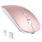 RaceGT Wireless Mouse USB C & USB A, Rechargeable Laptop Mouse, Portable Lightweight Optical Design, Quiet Click, Long Battery Life, Adjustable DPI for PC, Desktop, Chromebook, Mac, Notebook - Pink