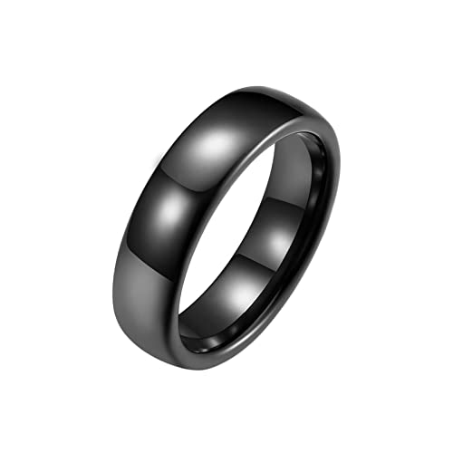 Grewod Anillo Ceramica Hombre 6 MM Sencillo Negro Joyería Anillo de Matrimonio Compromiso Tamaño 25