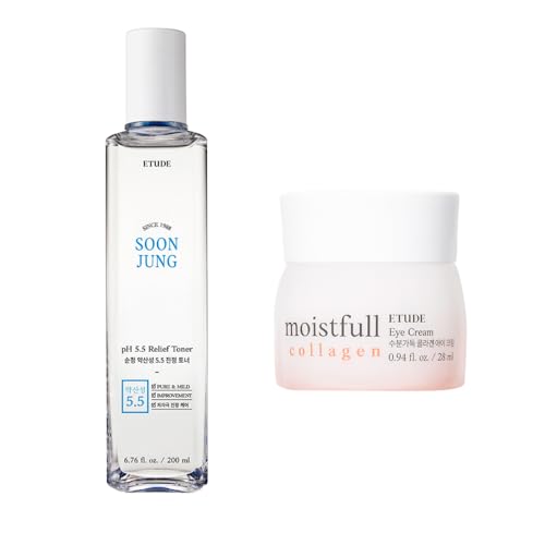 ETUDE Soonjung pH5.5 Relief Toner (6.76 Fl Oz) + Moistfull Collagen Eye Cream (0.94 Fl Oz) Bundle