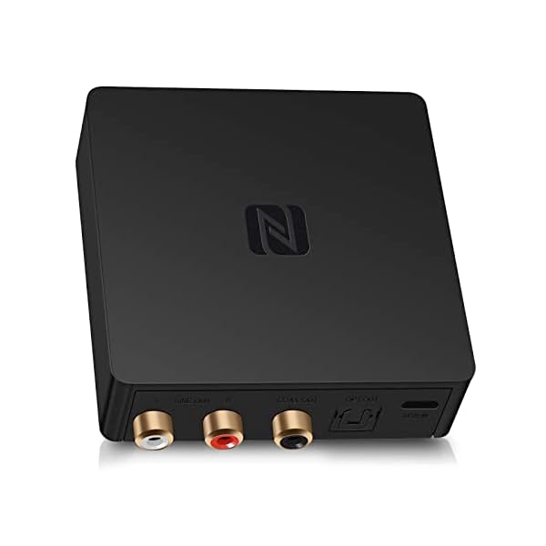 B1 Bluetooth Stereo Receiver, HD True Hi-Fi V5.1 Audio Receiver, TI DAC for Analog Stereo RCA Output with Long Range, Digital Coaxial and Optical Output with NFC Pairing Enables