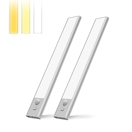 CHIGIH Under Cabinet Lights,88 LED Rechargeable 3 Color Temperature Closet Lights,1500mAH Battery Dimmable Wireless Motion Sensor Lights,Magnetic Strip Night Lights Bar (2 Packs)