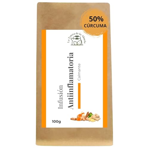 INFUSIÓN DE CÚRCUMA Y JENGIBRE 100g -Cúrcuma(50%), Jengibre, Canela y Harpagofito - Con Cáscara de Naranja y Pimienta Negra - Infusión Antiinflamatoria - La Tetera de la Abuela