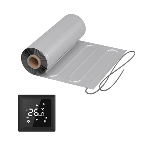 Calefacción eléctrica por suelo radiante: estera calefactora de dos núcleos con lámina de aluminio WARMON de 150 W/m² con termostato TS 100 serie, termostato: TS100 Non WiFi negro, tamaño de la