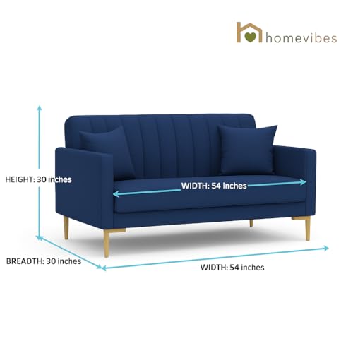 Image of 2 Seater Velum Fabric Sofa Set for Living Room, Modern Design with High Density Foam, Solid Wood Frame, Ergonomic Comfortable Seating for Home & Office (Blue, 2 Seater) | Soft foam comfort, Strong wood frame