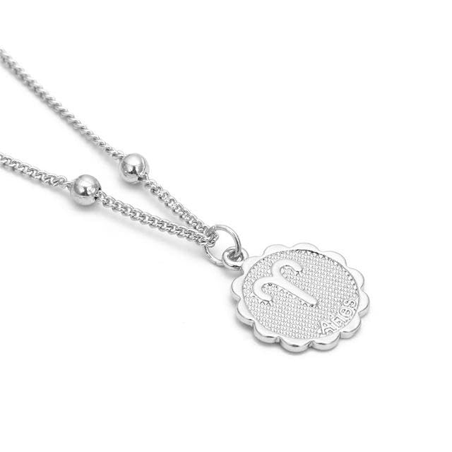 MARLION JEWELS Collar de Acero Inoxidable 316L con el Símbolo del Zodiaco y Cadena de Bolitas para Mujer. Colgante de Acero Inox con Baño en Plata u Oro 18K. Perfecto Regalo de Cumpleaños. Joyas para mujer.