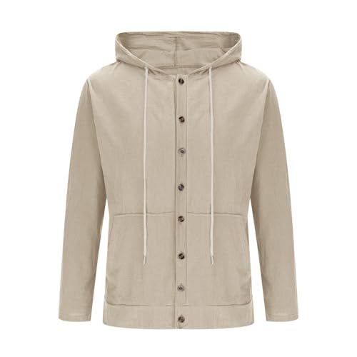 Men's Cotton Linen Hoodie Sweatshirt Lightweight Long Sleeve Button down Hoodies with Pockets Loose Fit Fall Jacket4