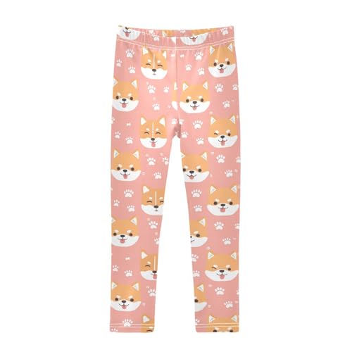 Corgi Dog Head Girls' Leggings Toddler Doodles Dogs Paws Kids Yoga Pants Dance Active Tights 4T