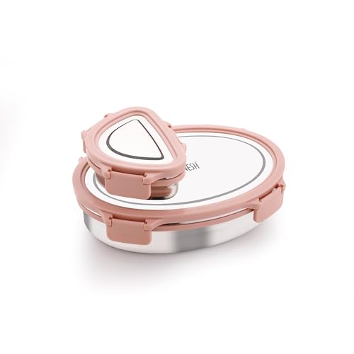 Image of Ganesh Classy Stainless Steel Lunch Box Container with Airtight Lid for Office & School Use /Food Grade /Air Tight /Easy to Carry /Leak Proof (800ml +150ml) Pink