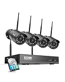 ZOSI Wireless Home Security Camera System Outdoor, 2K 3MP H.265+ 8 Channel CCTV NVR with 1TB HDD for 24/7 Record, 4 x 3MP WiFi IP Camera, Plug-in, Color Night Vision, Spotlight, Remote Access