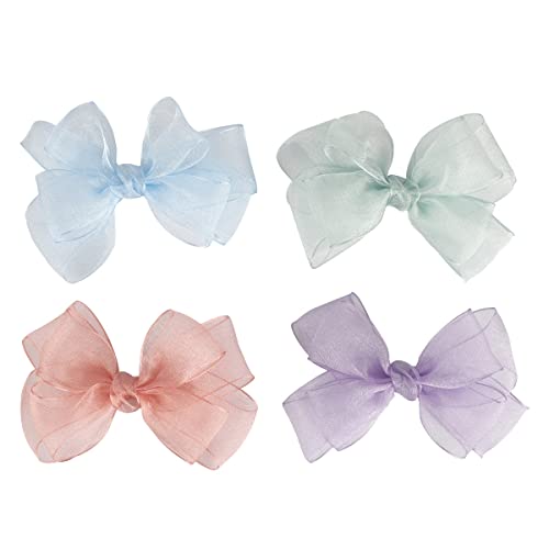 Hot&Sattion 4 Colors 5Inch Hair Bows Clips Large Big Chiffon Ribbon Hair Bows Alligator Clips Hair Accessories for Girls Toddler Kids Children Teens