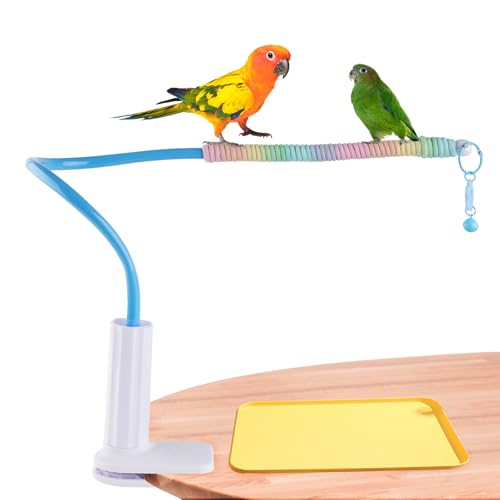 Image of Bird Perch Stand,Bendable Desktop Parrot Training Stand with Tray,Easy to Clean Bird Tabletop Platform Toy,Parakeet Playground Play Stand for Lovebirds Pigeon Budgies,Small Animals(Blue)