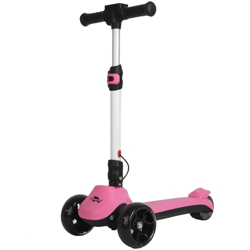 24V Electric Scooter for Kids, 3 Wheel Kick Scooter w/LCD Screen, 150W Motor, Thumb Throttle, 3 Height, 5Mph Speed, Light-up Wheels & Wide Deck, Foldable Balance Scoot for Boys, Girls 3-8, Pink