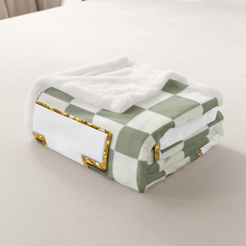 Image of Erosebridal Sage Green Checkered Fuzzy Plush Throw Plaid Initial L Fleece Blanket Personalized Monogram Sherpa Blanket for Kids Boys Girls,Fashion Grids Gingham Decor for Bed Couch Throw 50 inchx60 inch