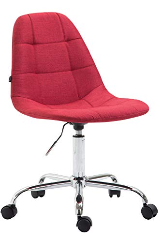 CLP Chaise De Bureau Reims avec Assise Matelassée en Tissu | Chaise de Bureau Ajustable en Hauteur Et Pivotante | Piètement Métal Chromé, Couleur:Rouge