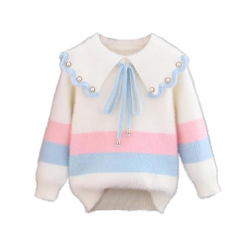 Girls Sweaters 10-12 Cute Doll Collar Fuzzy Color Block Cable Knit Pullover Tops Fall Casual Chunky Sweater Tween