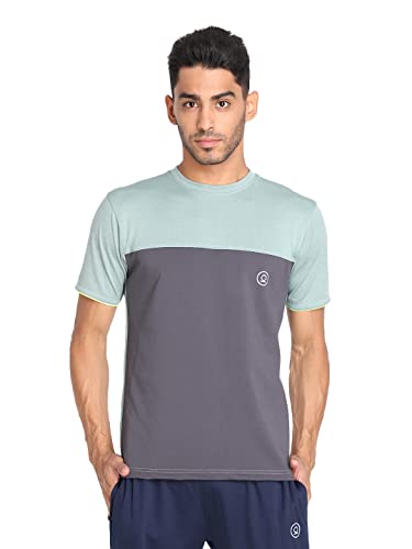 Image of CHKOKKO Men's Round Neck Gym T-Shirt Sea Green Dark Grey Neon L
