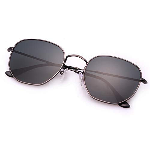 Image of Retro Glass Lens Hexagonal Sunglasses for Men Women Vintage Square Metal Frame Flat Lens Sun glasses