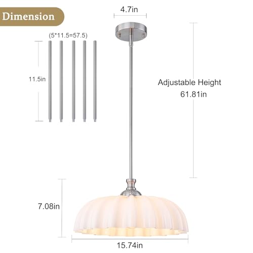 Image of 16 inch Milk Glass Pendant Light Vintage Flower Modern Brushed Nickel Chandelier