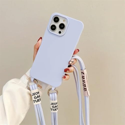 Coque silicone TPU pour iPhone 14 Plus violette avec cordon bandoulière amovible