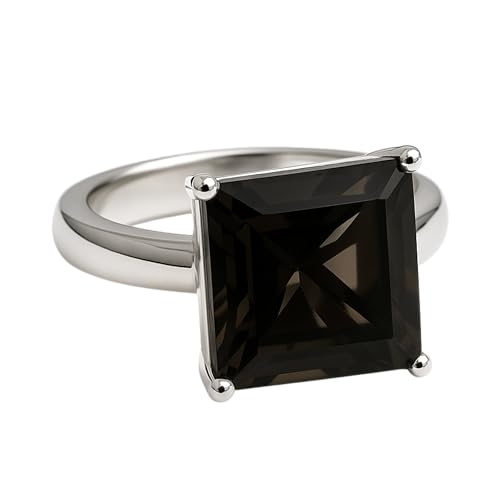 Bague en argent sterling et quartz fumé taille princesse pour une élégance intemporelle