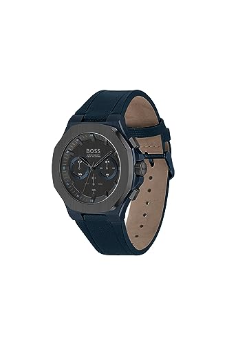 HUGO BOSS Mens Leather Analog Black Dial Watch-1514086, Band Color:Blue - Image 2