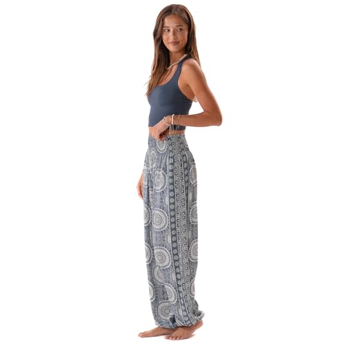 Image of Lotus and Luna Women's Harem Pants Thai Pants for Beach & Lounge High Waisted Flowy Boho Pants Genie Pants Yoga Pants