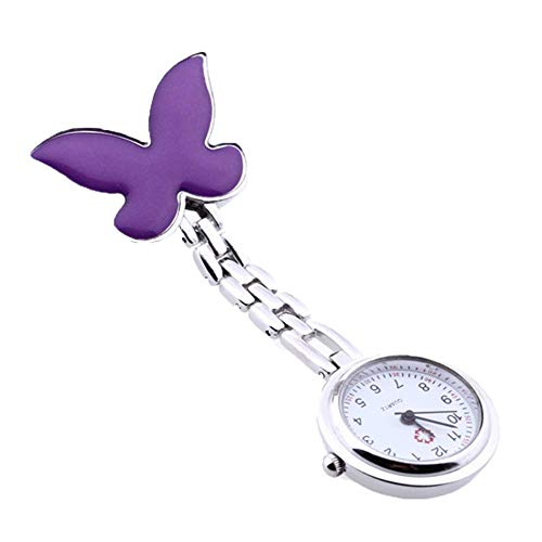 NiceButy Montre infirmière infirmière Broche Pocket Quartz Purple Butterfly Nouveau Belle et utile