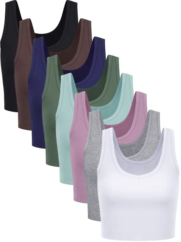 Geyoga 8 Pcs Women Basic Crop Tank Tops Sleeveless Sport Tank Summer Solid Tank