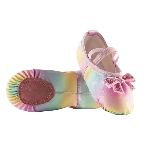 Ballet Slippers Girl Ballet Shoes Glitter Split-Sole Dance Slippers Toddler Kids Practice Shoes Flats Soft Lightweight Elastic Laces Colorful