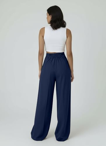 Image of Aahwan OffWhite Solid High Fabric Belt Waist Straight Korean Loose Pleated Wide Leg Trouser for Women's & Girl's